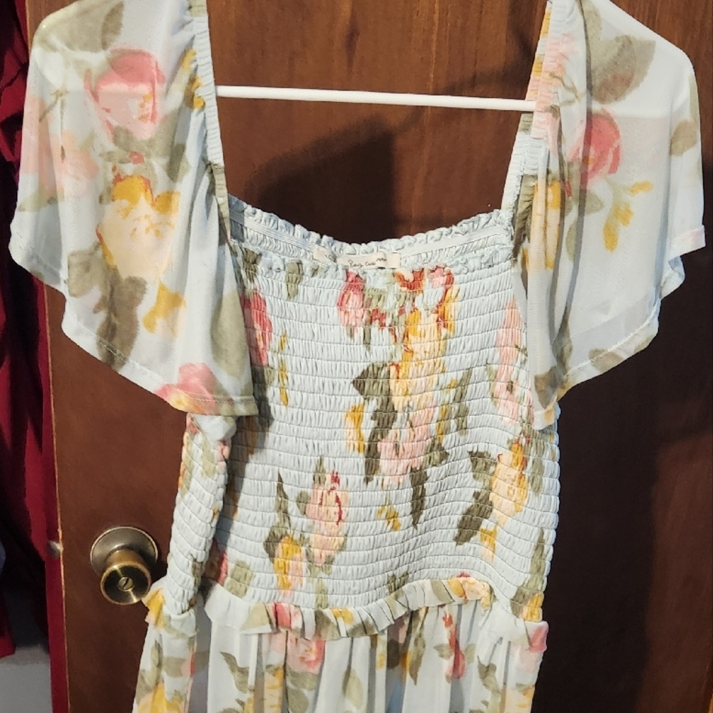 Floral Smocked Dress with Sheer Sleeves